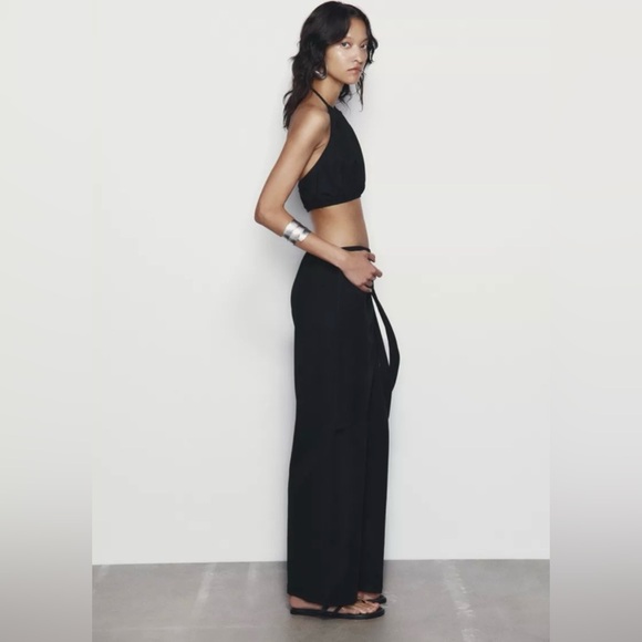 ZARA NWT Black Wrap Wide Leg Pants Trousers Elastic Waist Size Small pockets - Picture 5 of 9